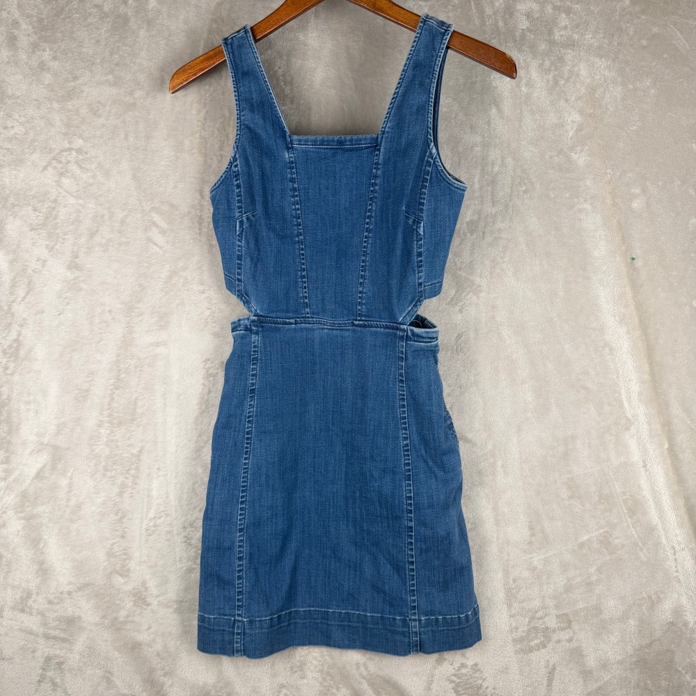 Madewell Denim Cut-Out Mini Dress Blue Square Neck Sleeveless Size 00